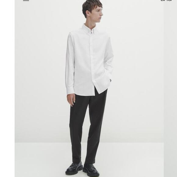 Massimo Dutti Mens Shirt SZ XXL White Heavy Cotton Finest Fabric Elbow Patches - Picture 1 of 9